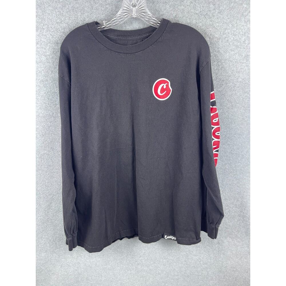 Cookies Shirt Size L Black Long‎ Sleeve Tee Logo Spellout Logo 100% Cotton